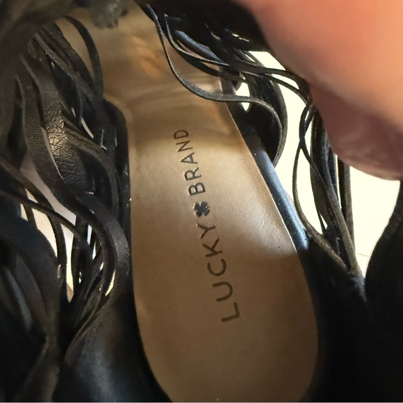 Lucky Brand Darvie Sandal Bootie Strappy Open Toe Leather Black Shoes Size 7 - Picture 9 of 10